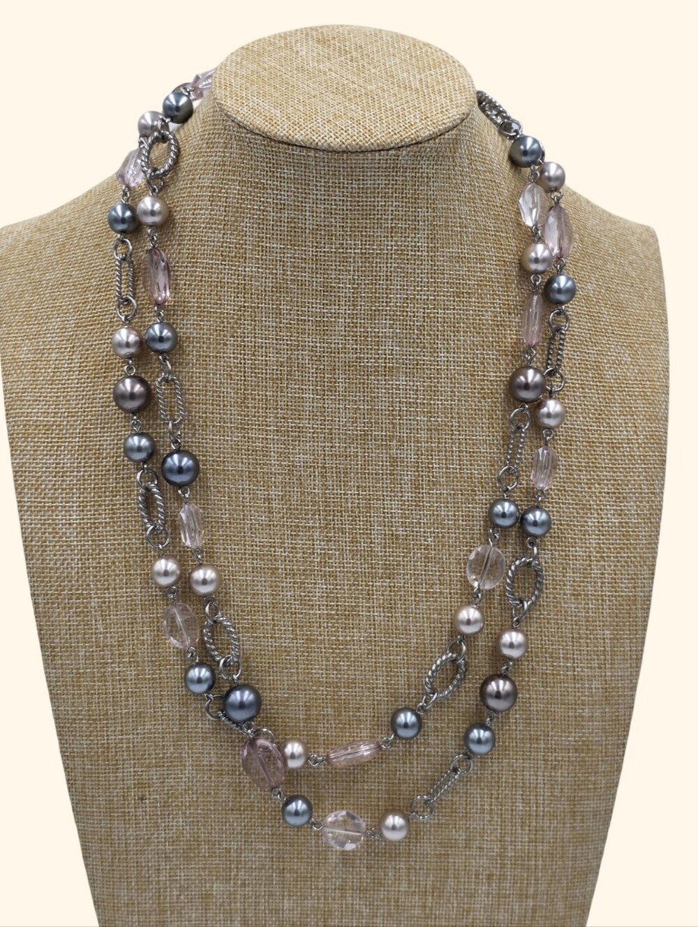 Premier Designs Multi-Strand Glass Pearl Necklace in Gray and Pink